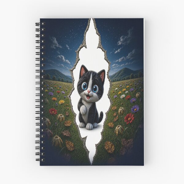 Item preview, Cute Tuxedo Cat in Starry Flower Field - 3D Ripped Paper Art designed and sold by Breezes-of-Ida.