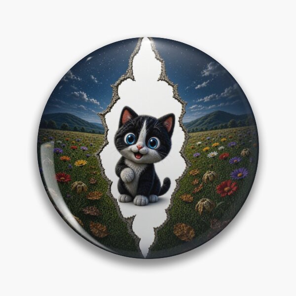 Item preview, Cute Tuxedo Cat in Starry Flower Field - 3D Ripped Paper Art designed and sold by Breezes-of-Ida.
