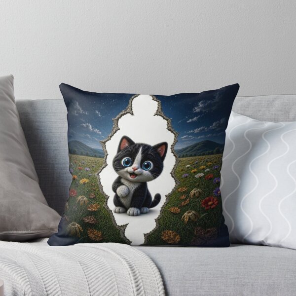 Item preview, Cute Tuxedo Cat in Starry Flower Field - 3D Ripped Paper Art designed and sold by Breezes-of-Ida.
