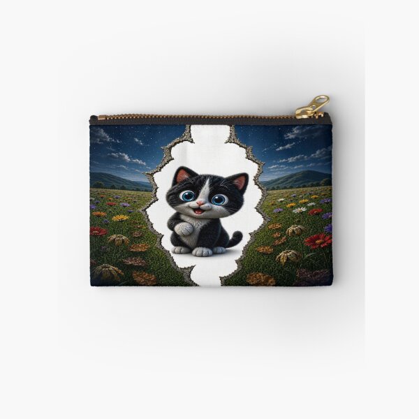 Item preview, Cute Tuxedo Cat in Starry Flower Field - 3D Ripped Paper Art designed and sold by Breezes-of-Ida.