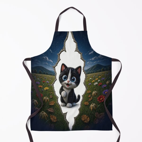 Item preview, Cute Tuxedo Cat in Starry Flower Field - 3D Ripped Paper Art designed and sold by Breezes-of-Ida.