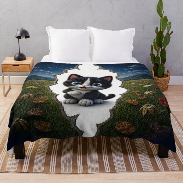 Item preview, Cute Tuxedo Cat in Starry Flower Field - 3D Ripped Paper Art designed and sold by Breezes-of-Ida.