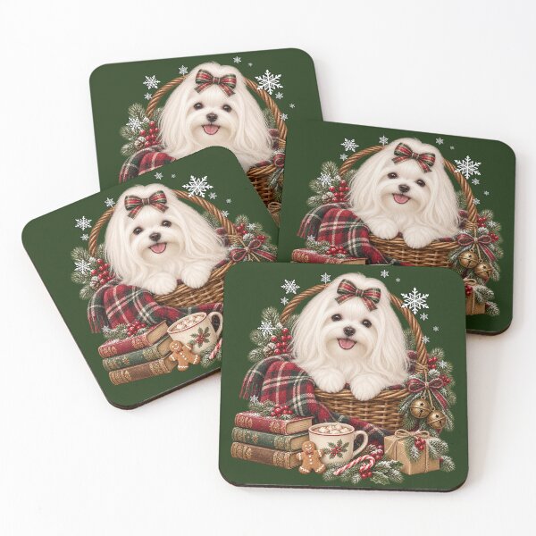 Item preview, Cozy Maltese Christmas Basket Festive Dog Art designed and sold by Cute & Sassy Custom Gifting Boutiques.