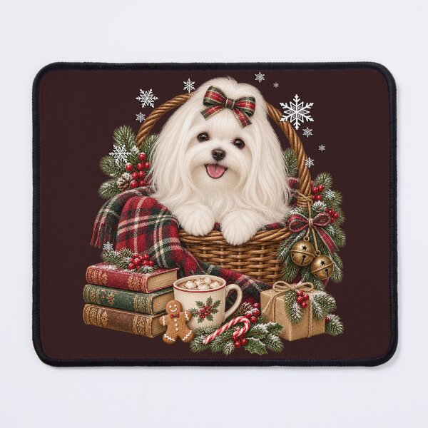 Item preview, Cozy Maltese Christmas Basket Festive Dog Art designed and sold by Cute & Sassy Custom Gifting Boutiques.