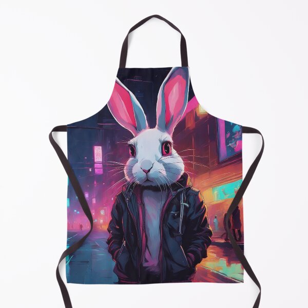 Item preview, Neon Street Rabbit in Black Jacket at Night designed and sold by MarmaLoft.