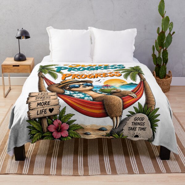Item preview, Slow Progress Still Progress Funny Sloth Tropical Beach Motivational Design designed and sold by BDLuck2021.