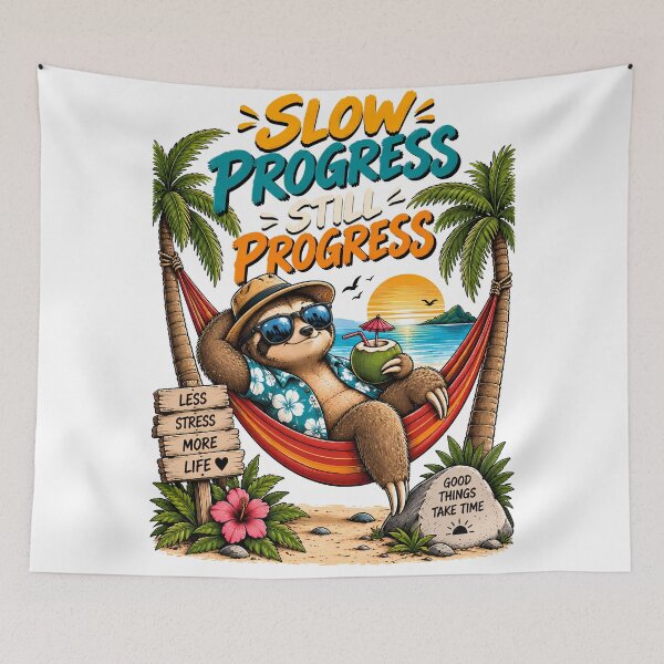 Item preview, Slow Progress Still Progress Funny Sloth Tropical Beach Motivational Design designed and sold by BDLuck2021.