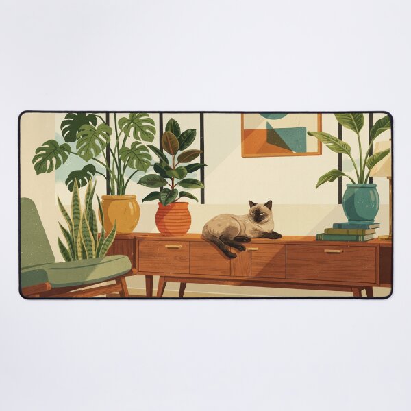 Item preview, Mid Century Modern Cat & Plants – Retro Indoor Jungle designed and sold by Tamas Das.