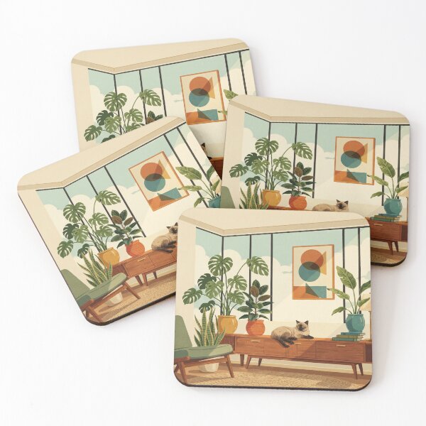 Item preview, Mid Century Modern Cat & Plants – Retro Indoor Jungle designed and sold by Tamas Das.
