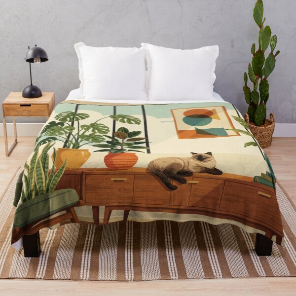 Item preview, Mid Century Modern Cat & Plants – Retro Indoor Jungle designed and sold by Tamas Das.