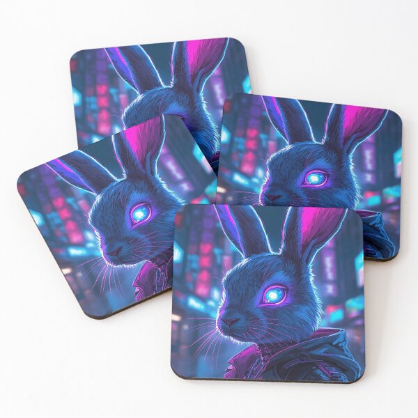 Item preview, Glowing Eye Cyberpunk Bunny in Hooded Jacket designed and sold by MarmaLoft.