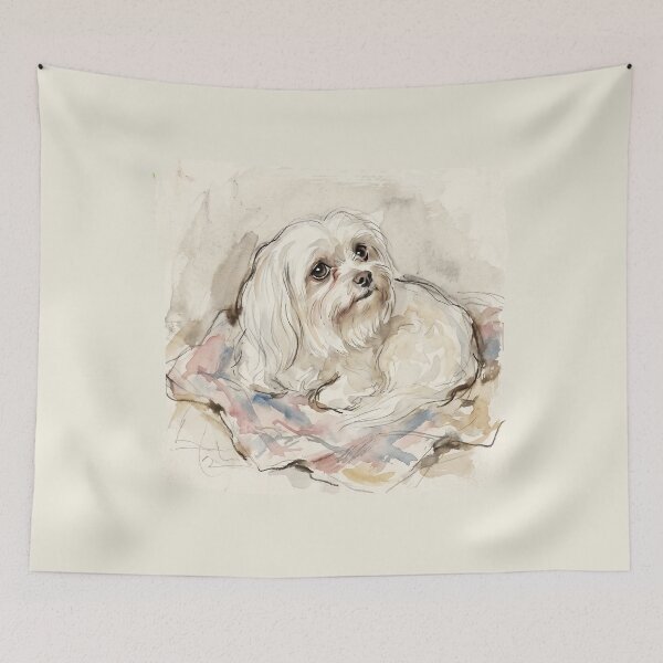 Item preview, The Melancholy Aristocrat: Vintage Maltese Dog Watercolor Art Print designed and sold by FreiherrPK.