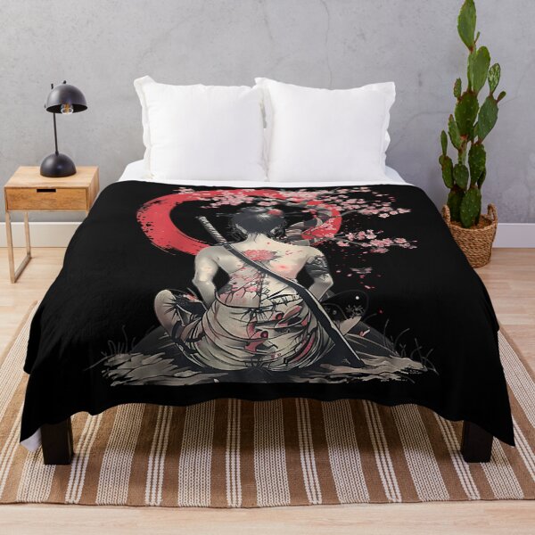 Item preview, Japanese Samurai Girl Sakura Cherry Blossom Japanese Geisha Raglan Men Women designed and sold by MarneeLosurdo.