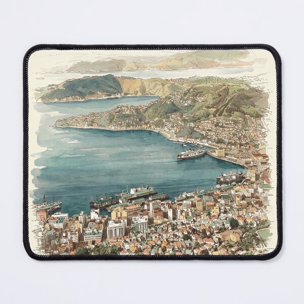 Item preview, The Wind-Swept Harbor: Vintage Wellington New Zealand Art Print designed and sold by FreiherrPK.
