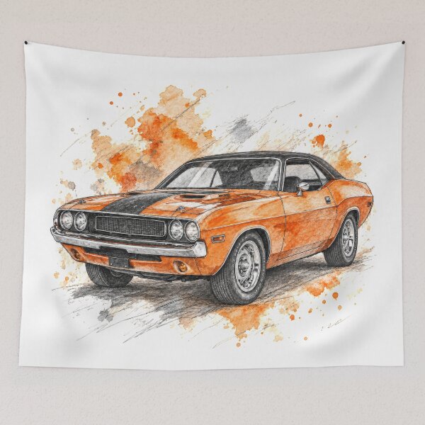Item preview, Orange Street Legend – Pencil and Watercolor Muscle Car designed and sold by Russell Thorne.