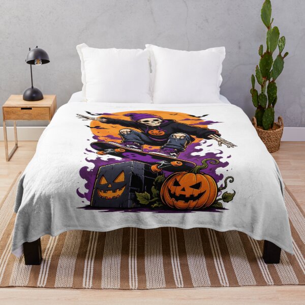 Item preview, Skeleton Skateboarding Halloween Moon Pumpkins designed and sold by Dmo3HarkoArt.