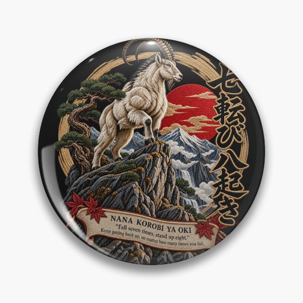 Item preview, Japanese Mountain Goat Embroidery – Nana Korobi Ya Oki Resilience Art designed and sold by Emoji Emblems.
