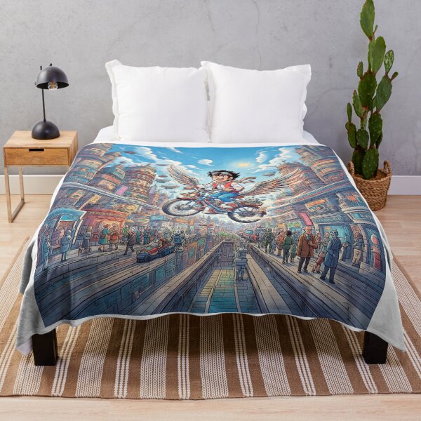 Item preview, Flying Futuristic Teenager On Bicycle With Wings designed and sold by Home Decor Art.