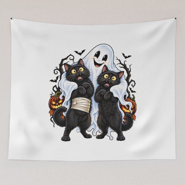 Item preview, Black cats & friendly ghost – Halloween designed and sold by Radixbarny.