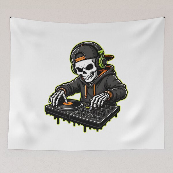 Item preview, Skeleton Playing DJ Headphones Cap Art designed and sold by Dmo3HarkoArt.