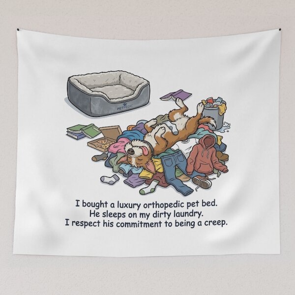 Item preview, I bought a luxury orthopedic pet bed. He sleeps on my dirty laundry. I respect his commitment to being a creep. designed and sold by jrzvibe.