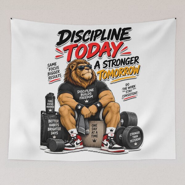 Item preview, Discipline Today Stronger Tomorrow Funny Lion Gym Motivation Fitness Design designed and sold by BDLuck2021.