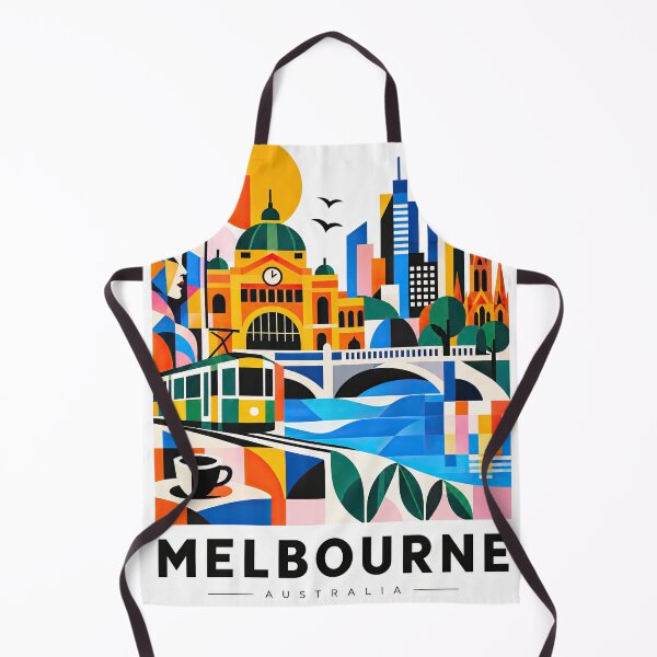 Item preview, Colorful illustrated Melbourne skyline with tram, landmarks, riv designed and sold by ckybe.