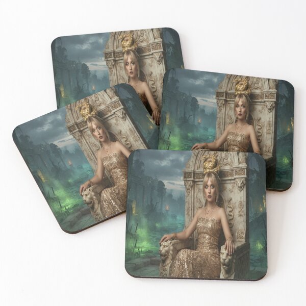 Item preview, Golden Serpent Queen on Stone Throne Dark Fantasy Art designed and sold by AfresStudio.
