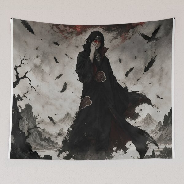 Item preview, Crimson Eye Shadow Warrior – Dark Japanese Ink Wash Fantasy designed and sold by Dyan4.