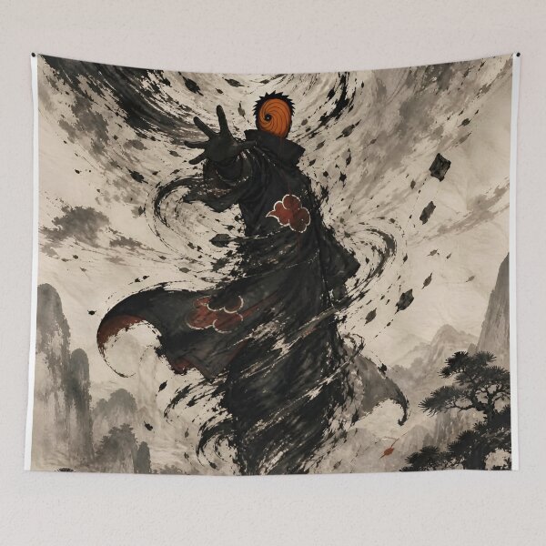 Item preview, Masked Shadow Warrior – Ink Wash Spiral Storm Japanese Dark Fantasy designed and sold by Dyan4.