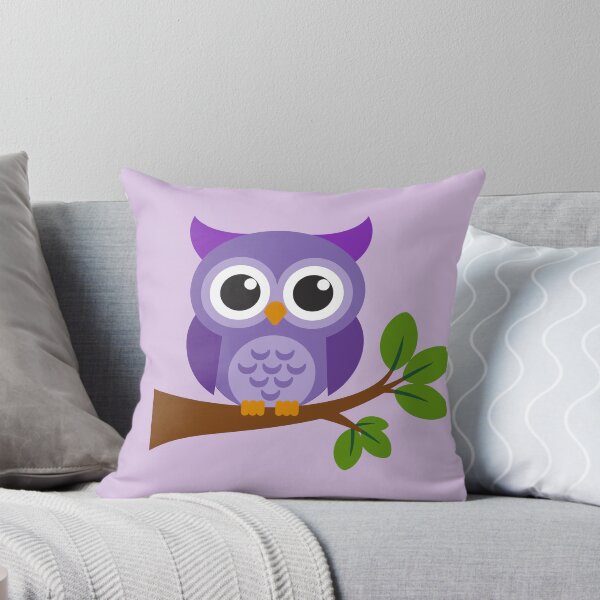 Item preview, Cute Purple Owl on Tree Branch - Kawaii Cartoon Animal Illustration designed and sold by Emanemoo.