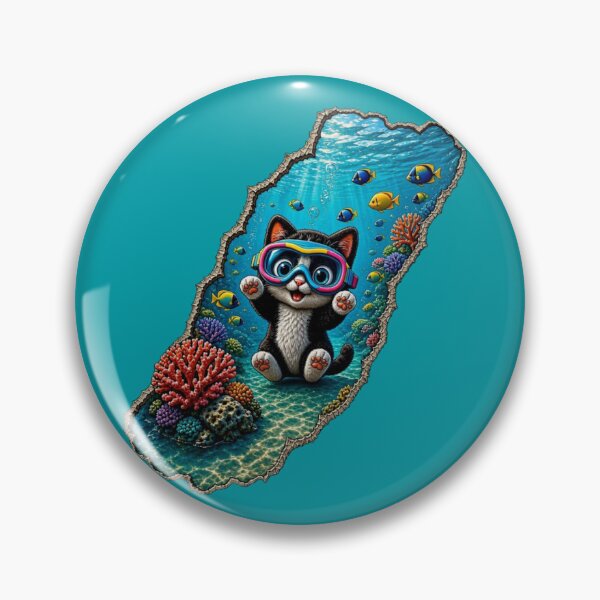 Item preview, Cute Scuba Cat Underwater World - 3D Ripped Wall Coral Reef Art designed and sold by Breezes-of-Ida.