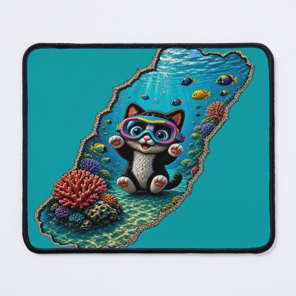 Item preview, Cute Scuba Cat Underwater World - 3D Ripped Wall Coral Reef Art designed and sold by Breezes-of-Ida.