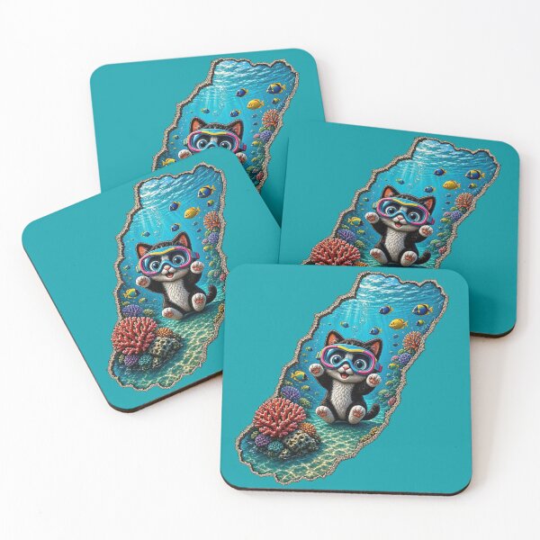Item preview, Cute Scuba Cat Underwater World - 3D Ripped Wall Coral Reef Art designed and sold by Breezes-of-Ida.