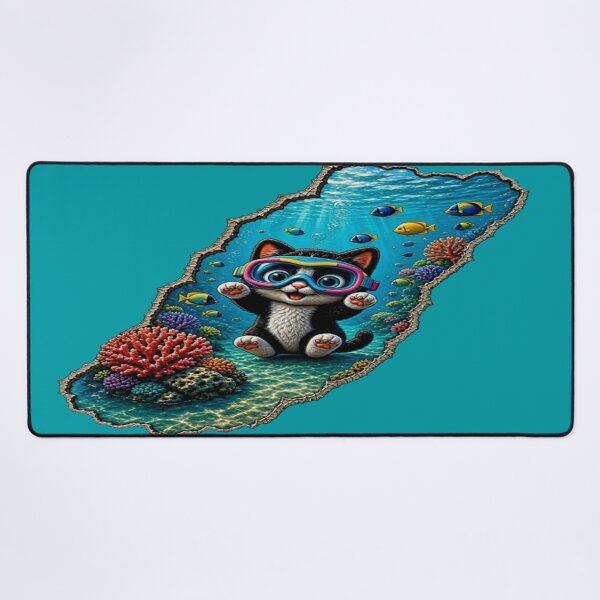 Item preview, Cute Scuba Cat Underwater World - 3D Ripped Wall Coral Reef Art designed and sold by Breezes-of-Ida.