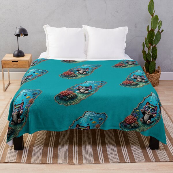 Item preview, Cute Scuba Cat Underwater World - 3D Ripped Wall Coral Reef Art designed and sold by Breezes-of-Ida.