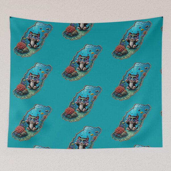 Item preview, Cute Scuba Cat Underwater World - 3D Ripped Wall Coral Reef Art designed and sold by Breezes-of-Ida.