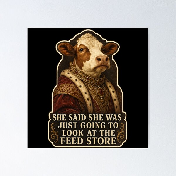 Item preview, She Said She Was Just Going To Look Shirt, Funny Farm Cow T-Shirt, Feed Store Humor Tee, Farmer Wife Gift Shirt, Vintage Renaissance Cow Graphic designed and sold by TshirtsLabs.