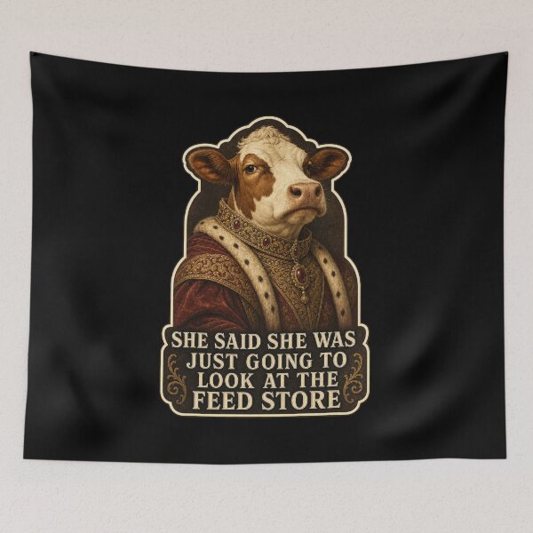 Item preview, She Said She Was Just Going To Look Shirt, Funny Farm Cow T-Shirt, Feed Store Humor Tee, Farmer Wife Gift Shirt, Vintage Renaissance Cow Graphic designed and sold by TshirtsLabs.