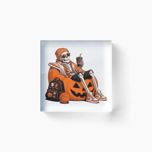Item preview, Skeleton Playing basketball Relaxing on Pumpkin Halloween designed and sold by Dmo3HarkoArt.
