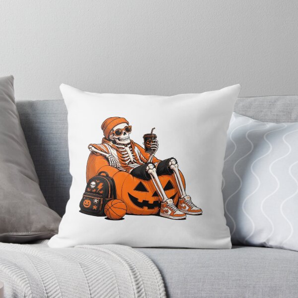 Item preview, Skeleton Playing basketball Relaxing on Pumpkin Halloween designed and sold by Dmo3HarkoArt.