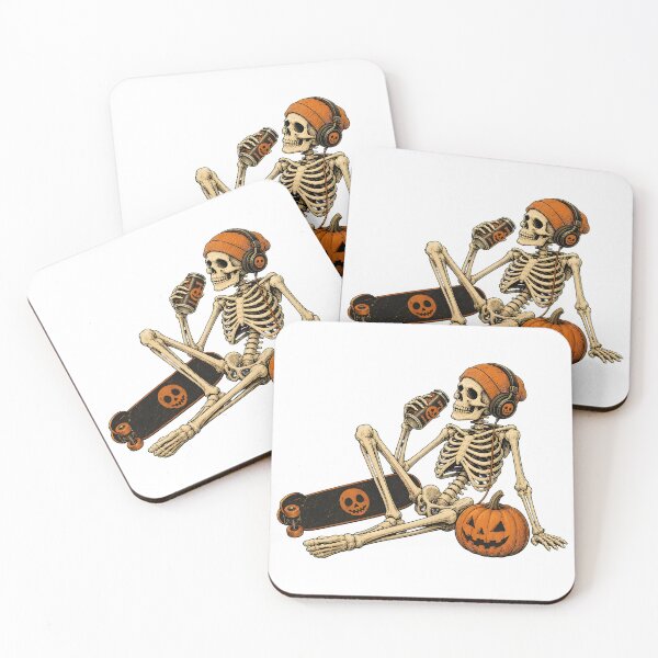 Item preview, Skeleton Skateboarding Relaxing with Jack-o'-lantern and Drink designed and sold by Dmo3HarkoArt.