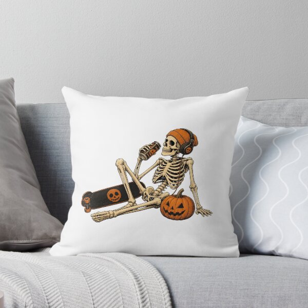 Item preview, Skeleton Skateboarding Relaxing with Jack-o'-lantern and Drink designed and sold by Dmo3HarkoArt.