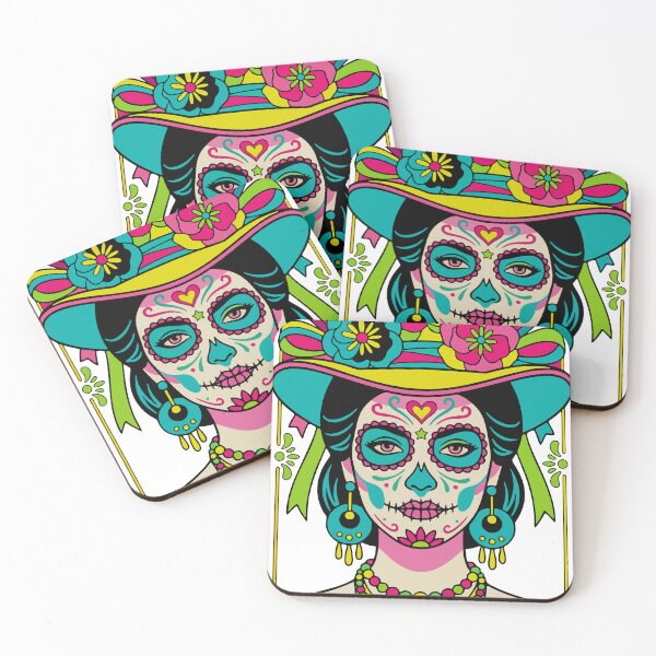 Item preview, Colorful Catrina Marigold Sugar Skull Art designed and sold by Ojo de Lilith.