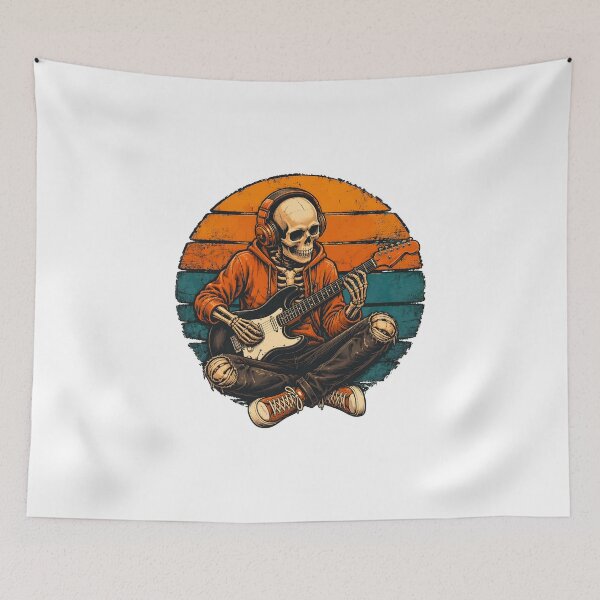 Item preview, Skeleton Playing the guitar Retro Sunset designed and sold by Dmo3HarkoArt.