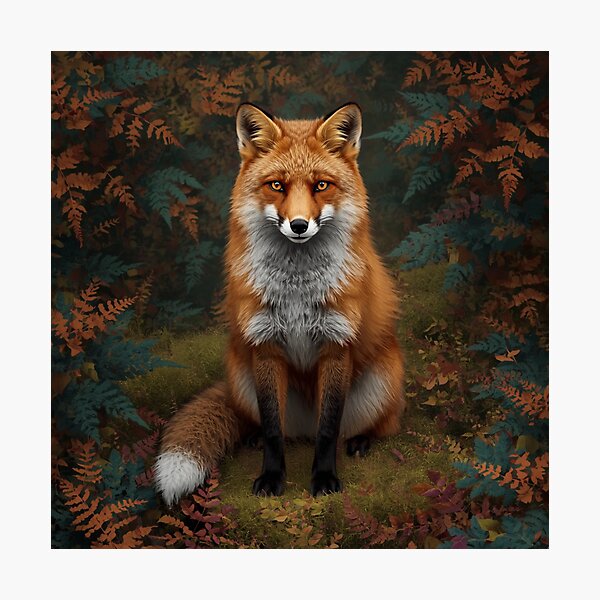 Item preview, Red Fox Sitting In Autumn Fern Forest designed and sold by OlesiaCraft.