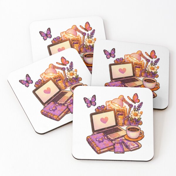 Item preview, Cozy Creative Workspace with Laptop, Coffee & Butterflies designed and sold by Kiralemon.