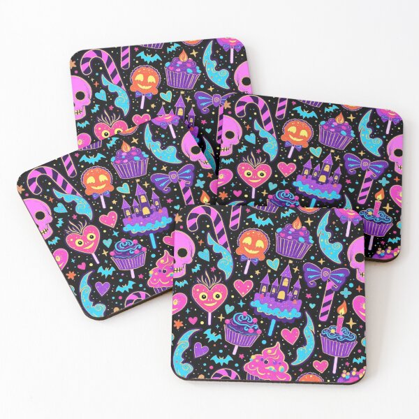 Item preview, Neon Gothic Candy Moon – Cute Halloween Skull & Cupcake Seamless Pattern designed and sold by Dream Bloom Gallery.