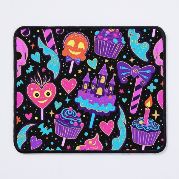 Item preview, Neon Gothic Candy Moon – Cute Halloween Skull & Cupcake Seamless Pattern designed and sold by Dream Bloom Gallery.
