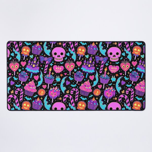 Item preview, Neon Gothic Candy Moon – Cute Halloween Skull & Cupcake Seamless Pattern designed and sold by Dream Bloom Gallery.